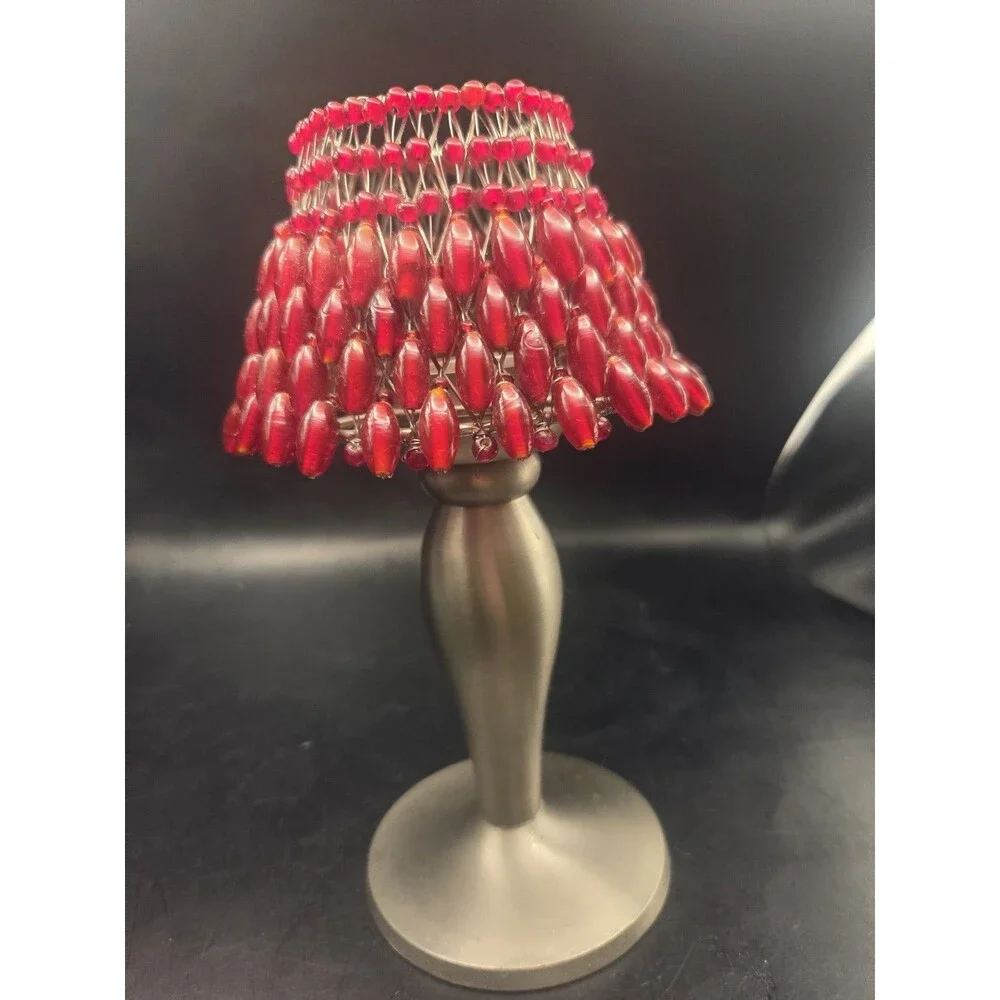 Vtg Pottery Barn Candle Holder Merlot Red Crimson Beaded Shade Fairy Light Lamp